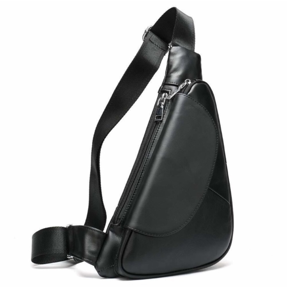 Genuine Leather Sling Bag Triangle Crossbody Bags Front Chest Day Pack New